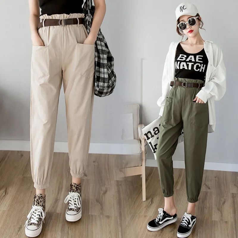 

Women pants 2020 spring summer fashion female solid high waist loose harem pant pencil trousers casual cargo pants streetwear