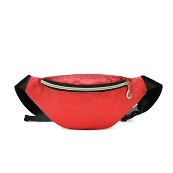 

New Waist Bags Women Red Black Fanny Pack Female Belt Bag Geometric Waist Packs Laser Chest Phone Pouch bb001