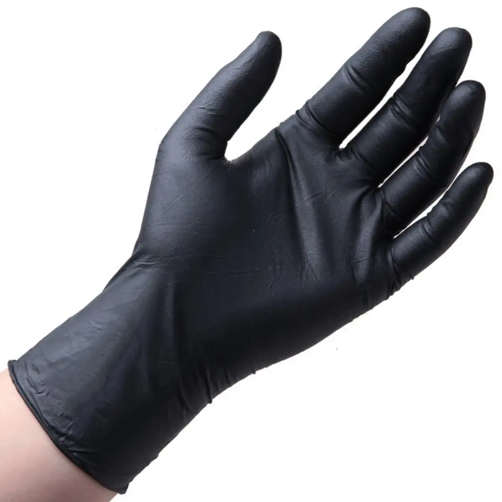 100 шт Одноразовые рабочие перчатки черные антикислотные и щелочные антистатические защитные нитриловые резиновые профессиональные