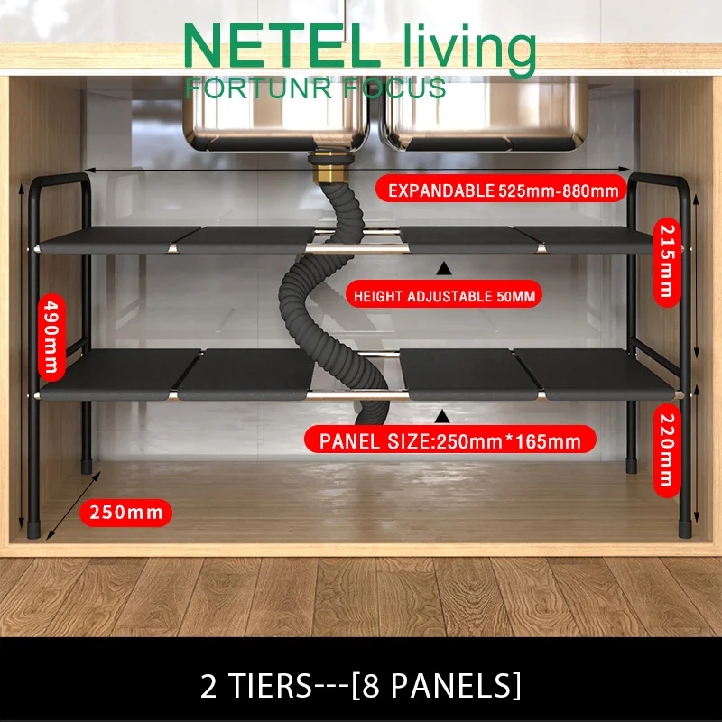 Kitchen Under Sink Expandable Organizer Rack 2 Tier Adjustable Bathroom Cabinet  Shelf with 8 Removable Panels Storage Shelf - AliExpress