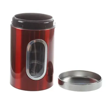 

3pcs Stainless Steel Window Canister Tea Coffee Sugar Nuts Jar Storage Set (Red)