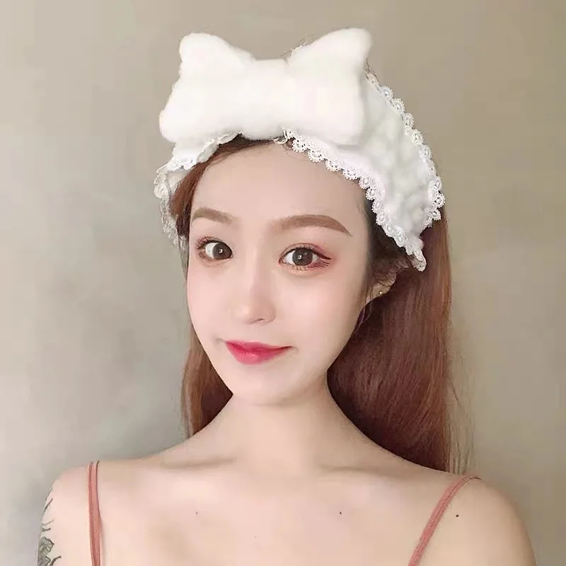 

2019 Elastic Lace Bowknot Headbands Women Girls Makeup Face Washing Headband Hairdo Facial Mask Headwrap Hairband Hair Accessory