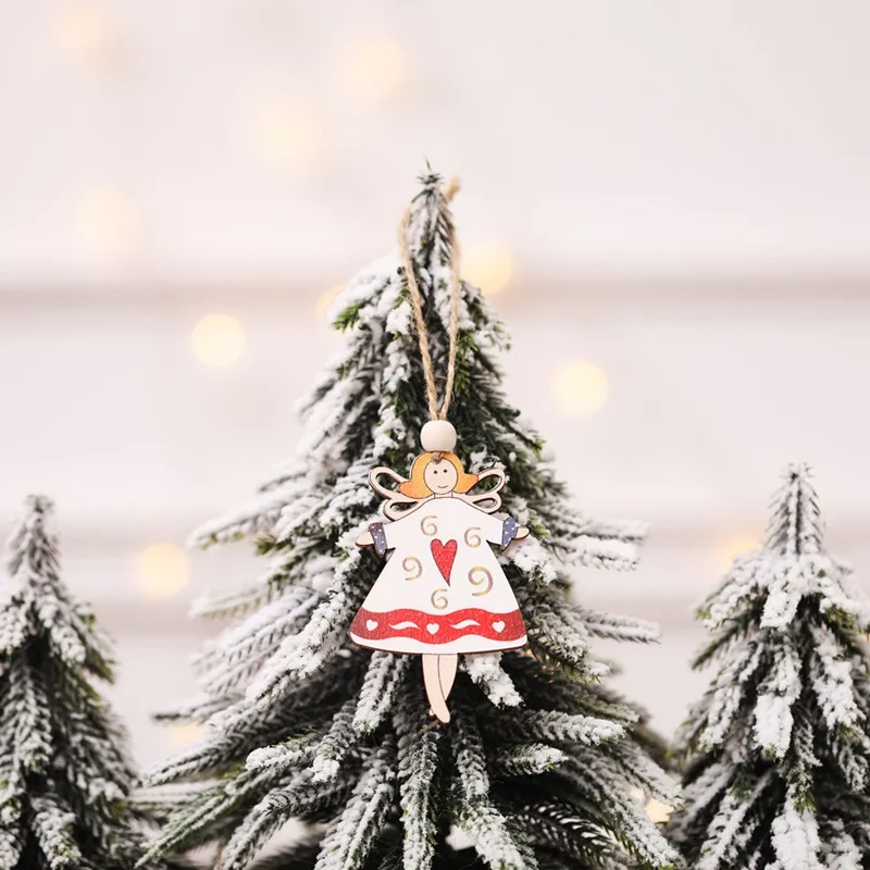1 шт Рождественский Снеговик Санта Клаус Ангел Деревянные Подвески, украшения на Рождество Дерево DIY Изделия из дерева для детей подарок для дома вечерние украшения - Цвет: Angel