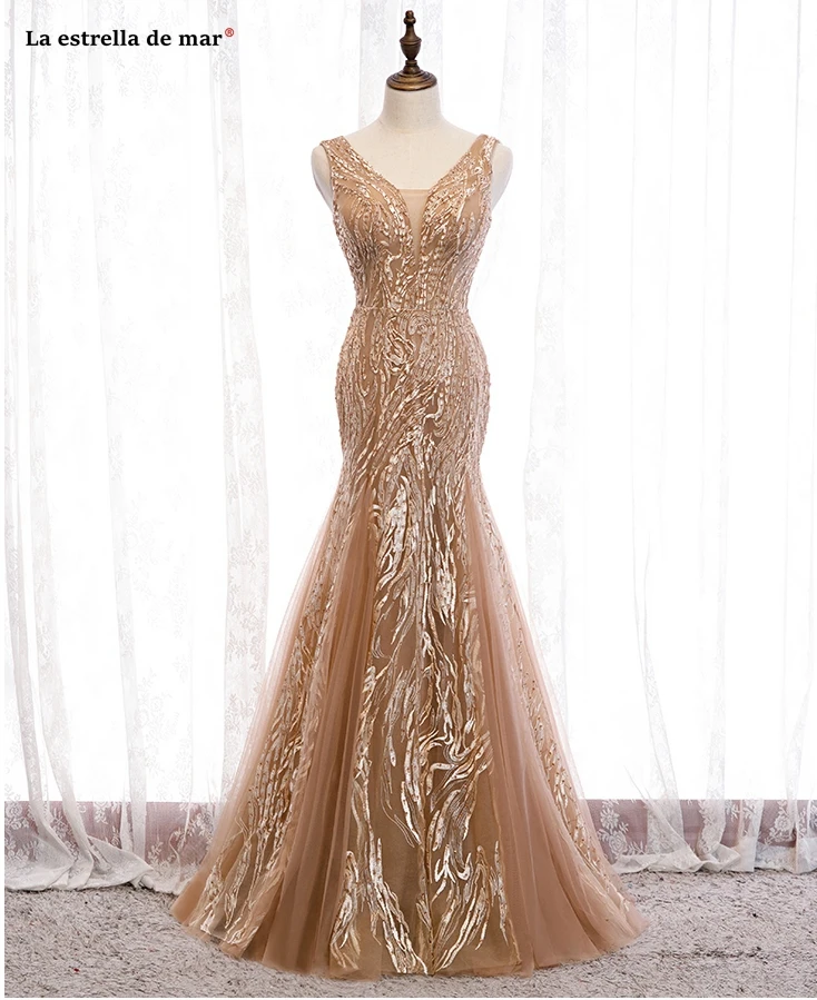 champagne gold Vestido formatura новые кружевные платья с кристаллами и v-образным вырезом цвета шампанского, золотого цвета, сексуальные платья для выпускного вечера с русалочкой, длинные торжественные платья jurken, большие размеры - Цвет: champagne gold