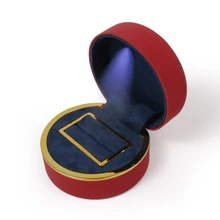 New LED Round Jewelry Box Simple Wedding Ring Pendant Packaging Display Velvet Lining Gift For Lover
