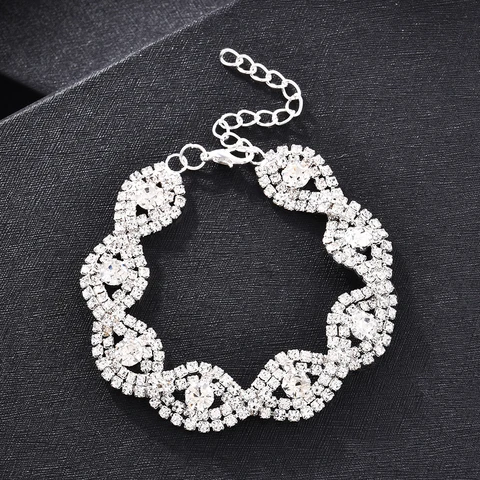 New Fashion Elegant Bright Women Lady Rhinestone Crystal Metal Chain Bracelet Bangle Wedding Jewelry Christmas Gift