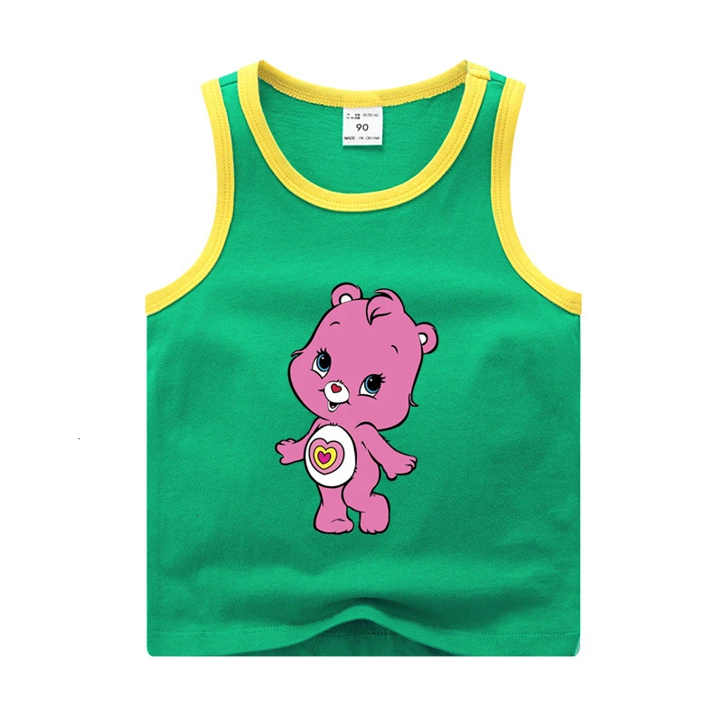 Летнее платье с О-образным вырезом топы Care Bears для мальчиков и девочек, забавные скрещивающиеся цвет; детская футболка с изображением мультипликационных персонажей для детей футболка детское платье без рукавов - Цвет: as picture