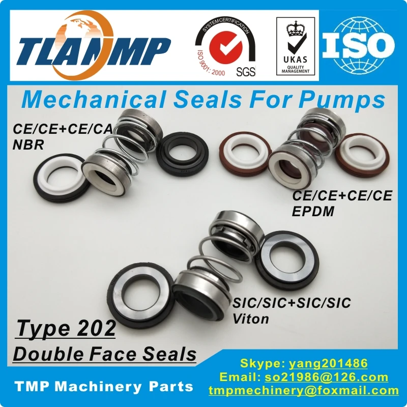 202-25 Double Face Mechanical Seals (Material: CE/CE/EPDM ,CA/CE/NBR, SiC/SiC/Vit) Shaft Size 25mm, Outersize of Seat 41mm