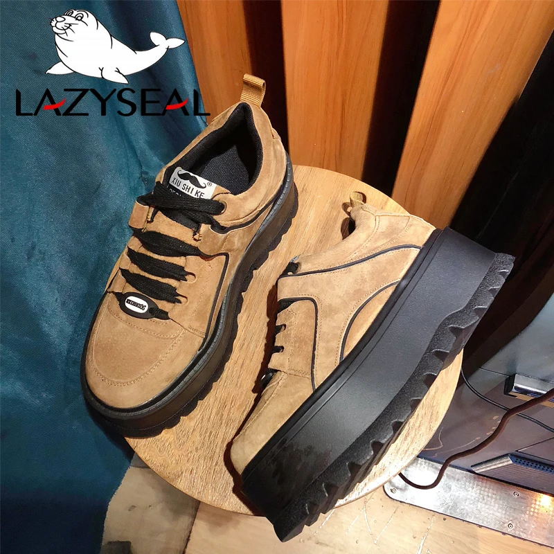LazySeal/обувь на платформе; женские кроссовки; замшевые спортивные ботинки, увеличивающие рост; женская обувь на толстой подошве со шнуровкой; обувь на высоком каблуке