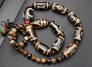 

Energy Magic LKbrother Talisman Treasure Energy Tibetan Old Agate Multy Symbol Totem dZi Bead Necklace 60cm