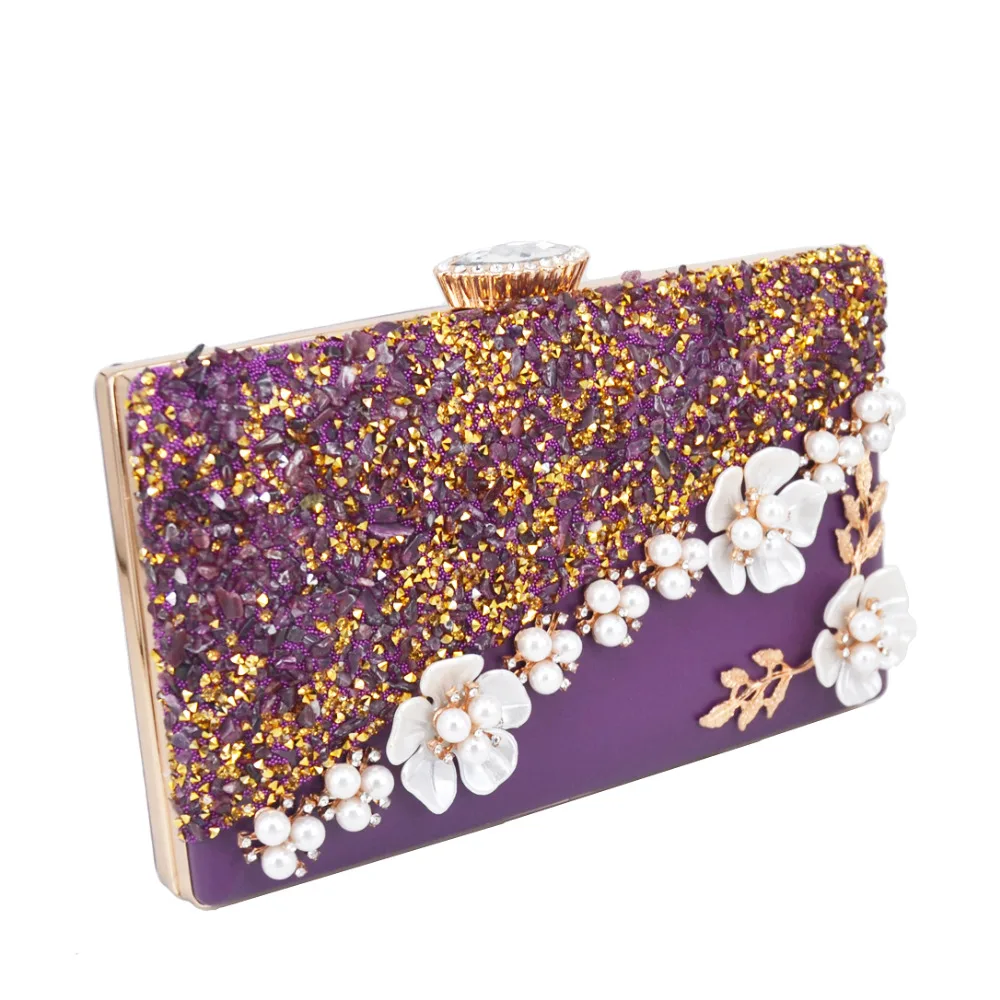 Фиолетовый цветок Дизайнерские клатчи хрустальные камни вечерние сумочки на цепочке ручные вечерние сумки Прямая поставка сумки на плечо