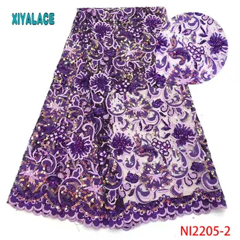 

Purple French Wedding Lace Fabric With Seqins Hgih Quality African Lace Material Embroidery Poyester Lace For Nigerian NI2205