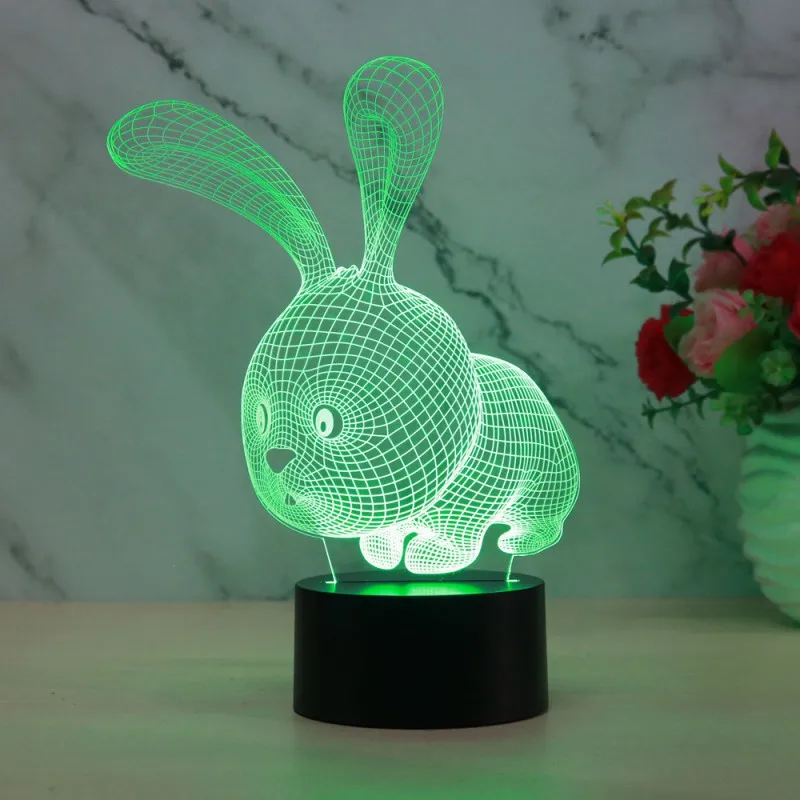 3D Ночник кролик в форме кролика для детей и подростков 3D иллюзия Лампа освещение Декор