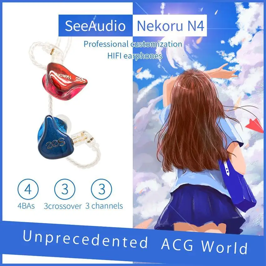 SeeAudio Nekoru4 N4 4BA Knowles Balanced Armature Tuning Customize HIFI Music Monitor DJ Studio ACG Audiophile Earbuds Earphones
