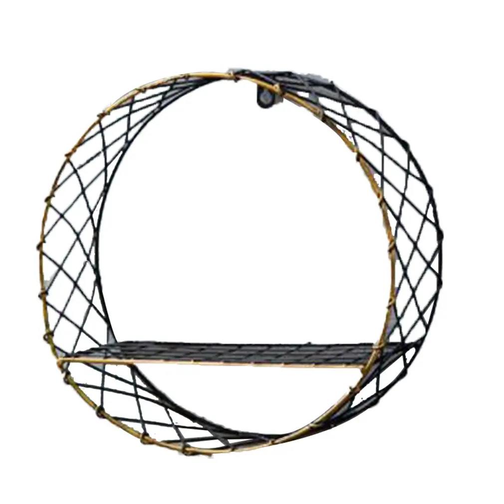 

Industrial Wind Wall Rack Home Multi-Layer Solid Wood Bookshelf Round Big Net Wall Hanging Retro Wrought Iron Wall Decoration