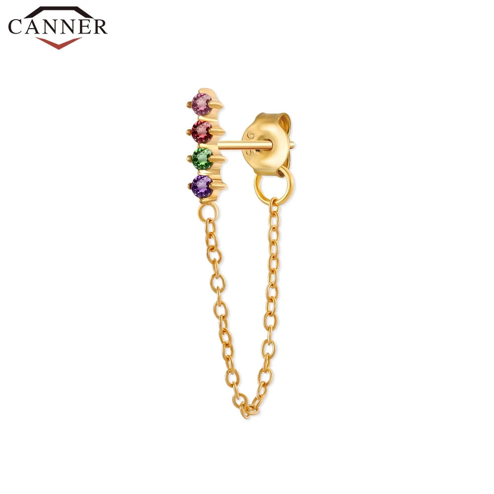 gold 2 1 шт., 925 пробы, серебряные серьги-цепочки с кристаллами и цирконием для женщин, золотые, серебряные, цвета радуги, Луны, звезды, CZ, серьги-гвоздики, ювелирные изделия для ушей - Окраска металла: gold 2