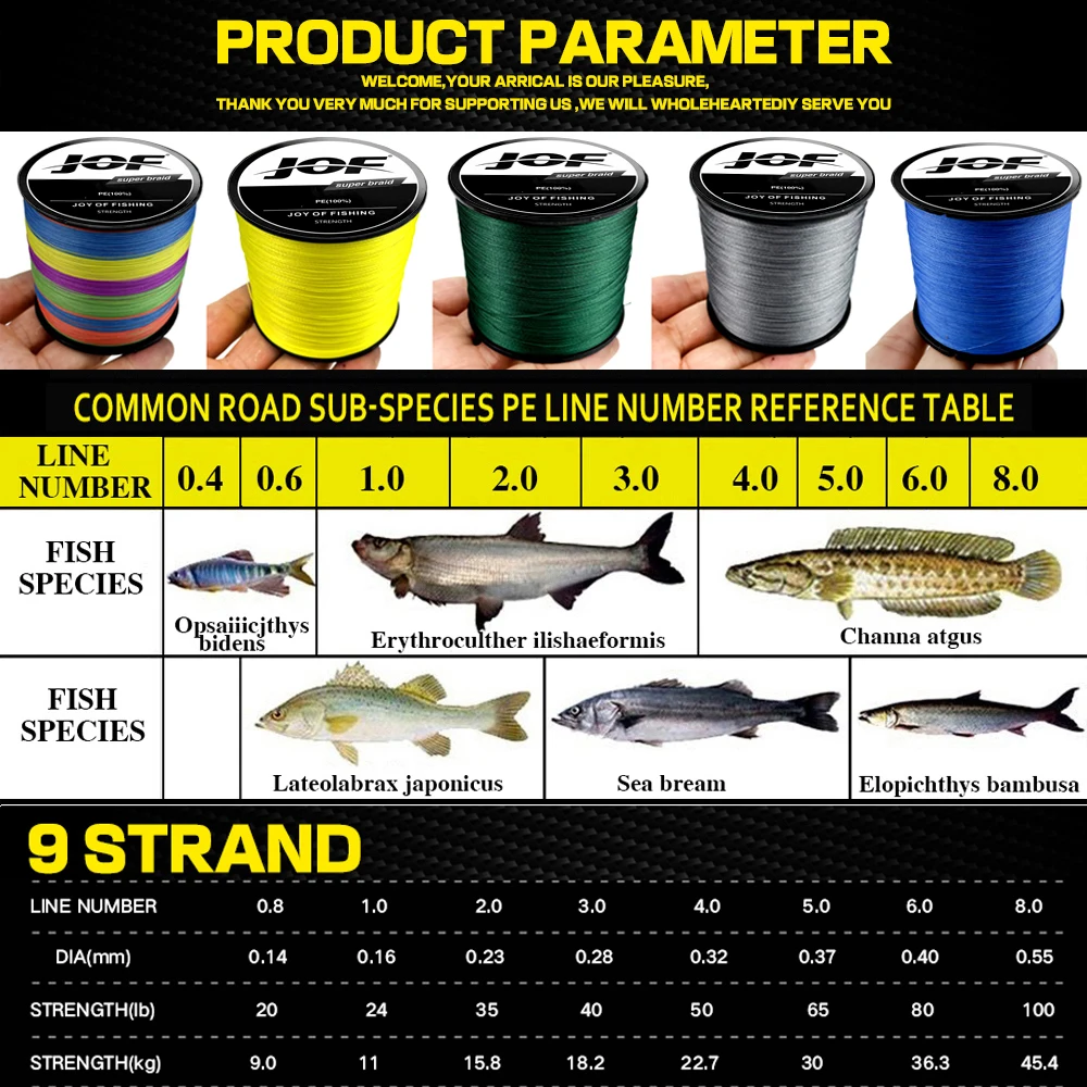 JOF 9 Strands 300M/500M Braided Fishing Lines Multifilament PE Fishing Line  Diameter 0.14-0.55mm - AliExpress