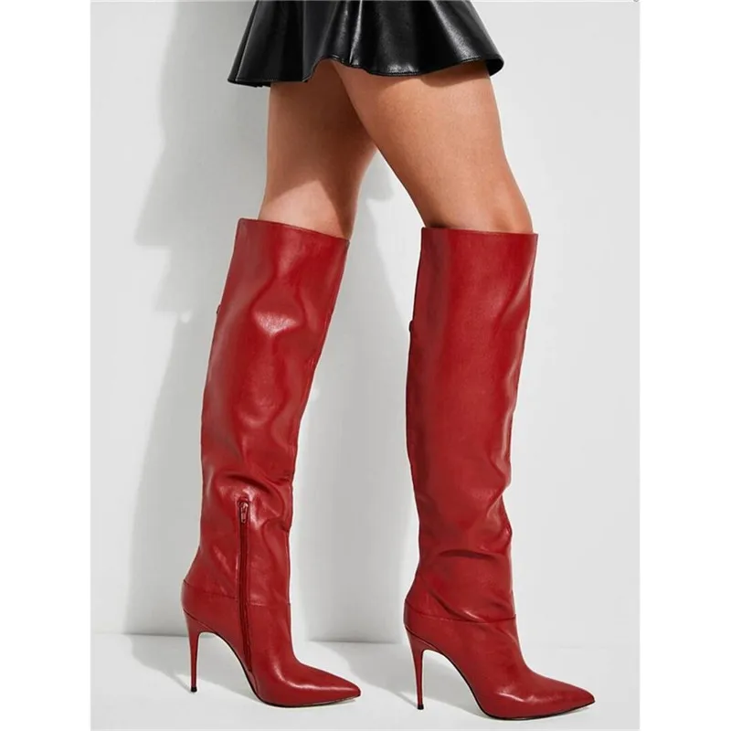 

2019 New High Heels Women Winter Shoes Red Pointed Toe OverKnee Boots Sexy Femme Black Thigh High Stiletto Boots Plus Size 43