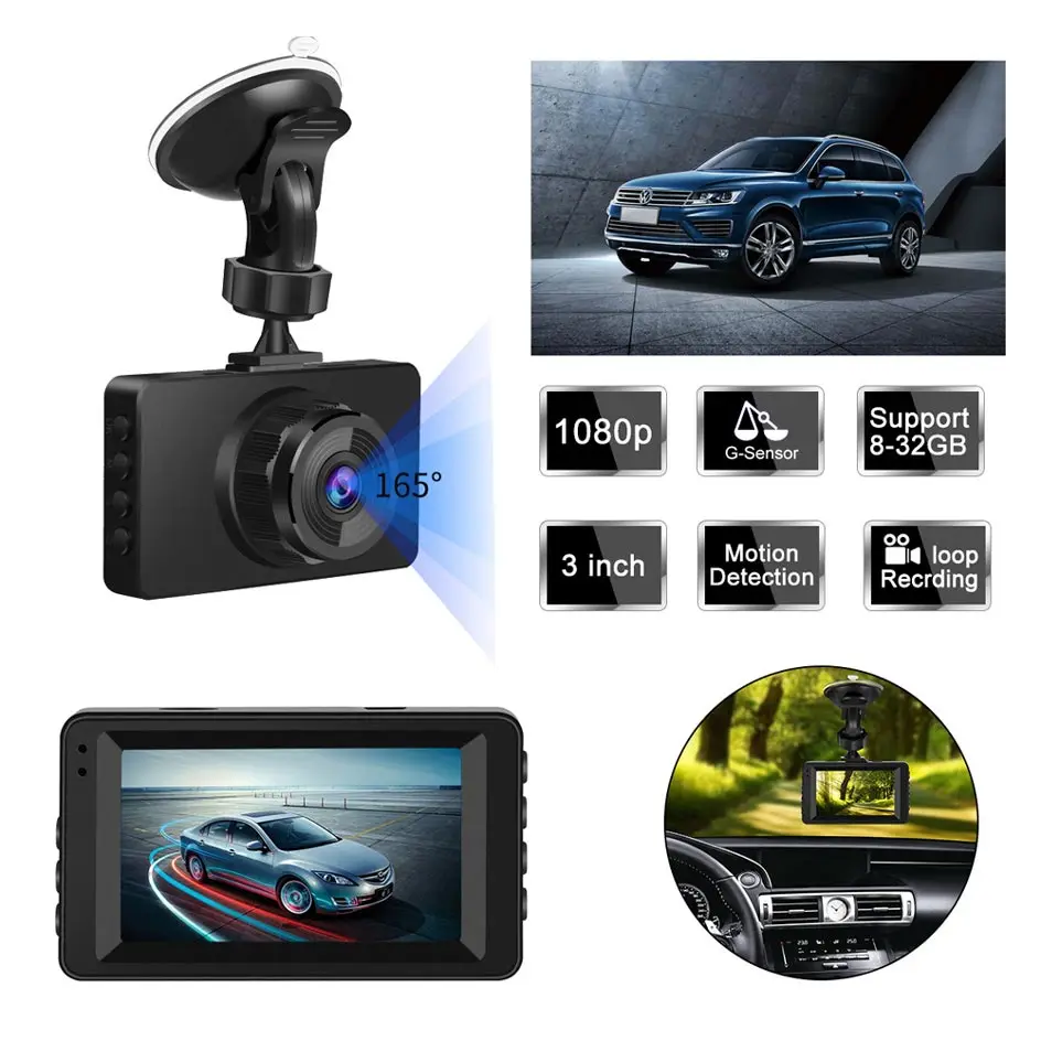 Dash Cam Двойной объектив Видеорегистраторы для автомобилей Камера Full HD 1080P видео регистратор парковка Регистраторы 3 дюймов ЖК-дисплей Передний+ задний Ночное видение