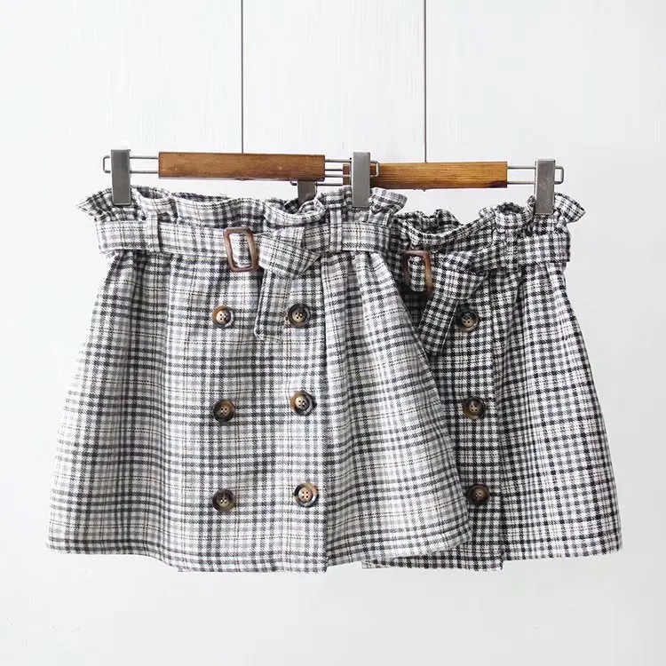 

2018 Autumn And Winter New Style Korean-style Retro Fashion Pattern Double Breasted A- line Short Skirt WOMEN'S Skirt