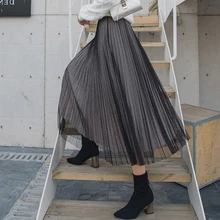 Большая белая марлевая серия 319 винтажная плиссированная юбка темперамент шоу тонкие прямые маятниковые юбки