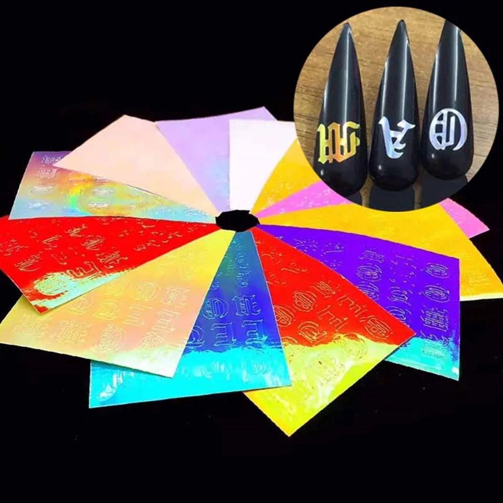 13sheet Home Party Stylish Holographic English Alphabet Manicure Accessories Makeup Convenient Self Adhesive Nail Art Sticker | Красота и