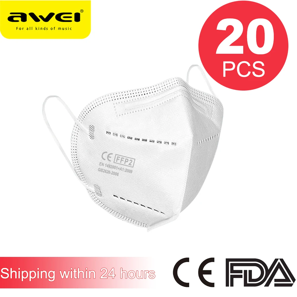 

Awei 20pcs FFP2 N95 Mask 5 Layers Respirator Bacteria Proof Anti Infection Proteccion Face Mouth Disposable Dust Masks