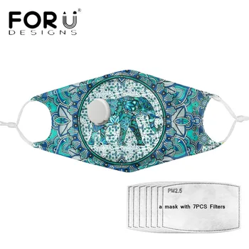 

FORUDESIGNS Hot Style Face Mask Bohemian Elephant Mandala Printed Dust proof PM2.5 Filters Paper Mouth Cover Reusable Macka