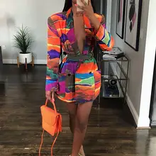 GL зима осень для женщин Зубчатый с длинным рукавом граффити печати Пиджаки для Винтаж Офис леди наряд High Street пальто W5126