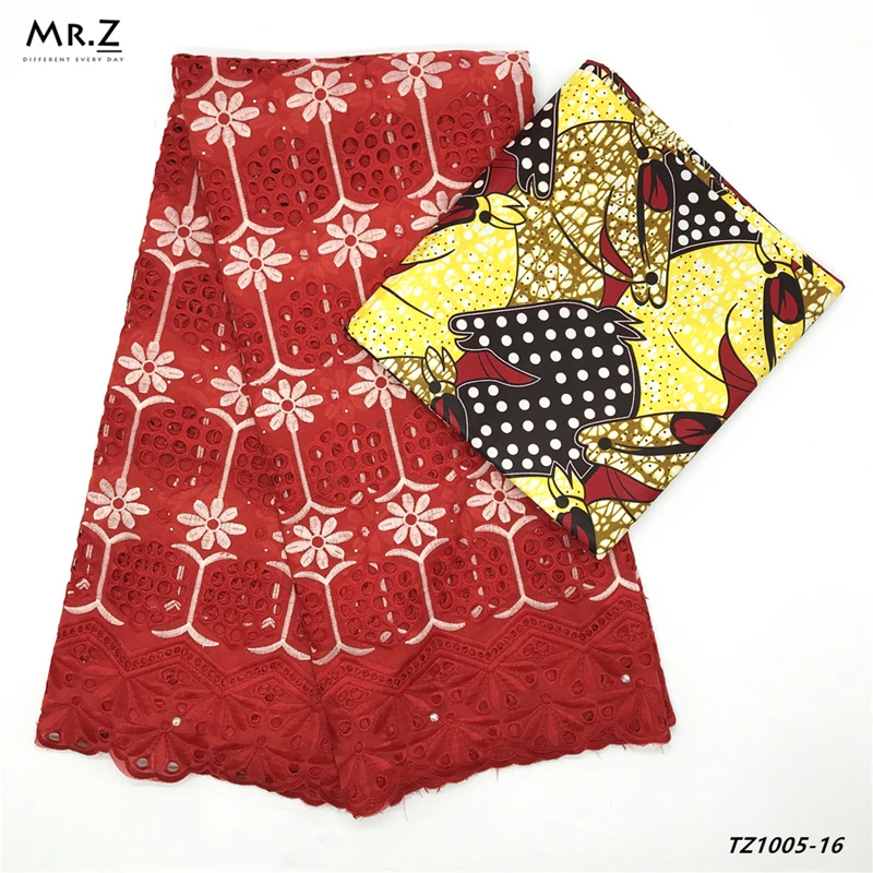 Mr. Z африканская мода стиль хлопок принты воск ткани с швейцарской вуалью кружевной ткани 3+ 2,5 ярдов/комплект