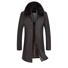 Зимняя шерстяная куртка мужская Высококачественная шерстяная облегающее пальто в повседневном стиле шерстяное пальто средней длины мужской Тренч с меховым воротником