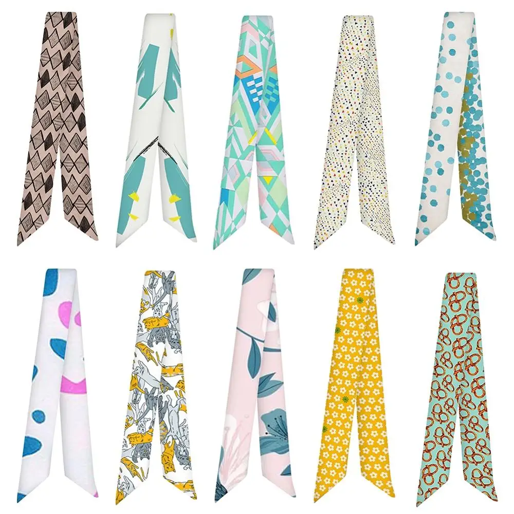

2020 New Elegant Multifunctional Twill Small Silk Scarf Hand Tied Ribbon Skinny Scarves
