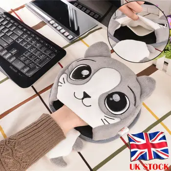 

USB Heated Mouse Pad Wrist Guard for Winter Cute Cartoon Cat Shape Gray Plush