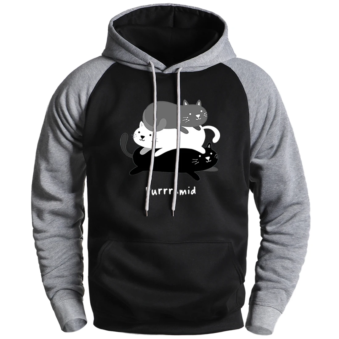 

Long Sleeve Raglan Hooded Sweatshirt Cute Cats Print Men Fleece Fashion Clothing Fleece Hoodies Male Hip Hop Punk Hoody Homme