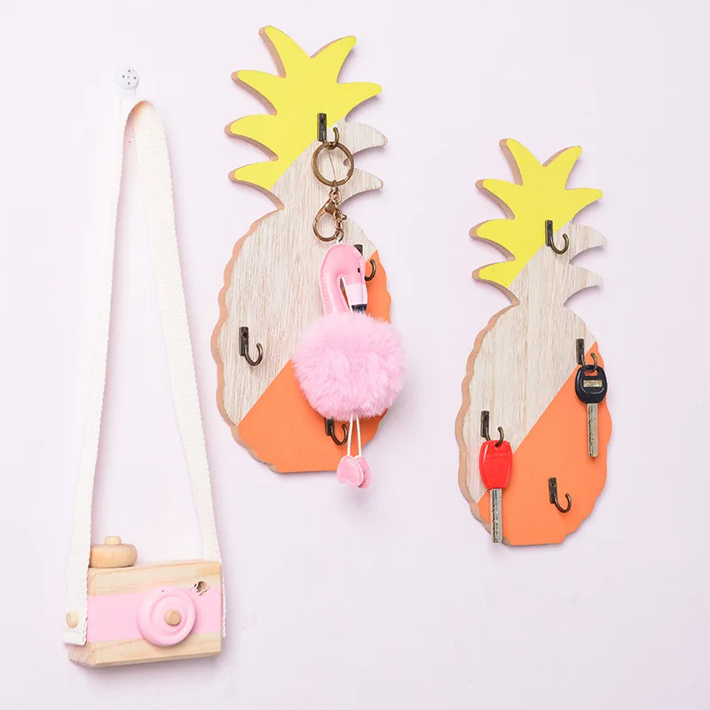 Nordic Pineapple Shape Wooden Decorative Hook Living Room Wall Mounted Key Storage Rack Home Wall Porch Door Clothes Hat Rack