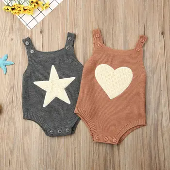 

2020 Baby Spring Autumn Clothing Newborn Infant Baby Boy Girl Knitted Bodysuit Jumpsuit Sleeveless Outfits Heart Star Clothes