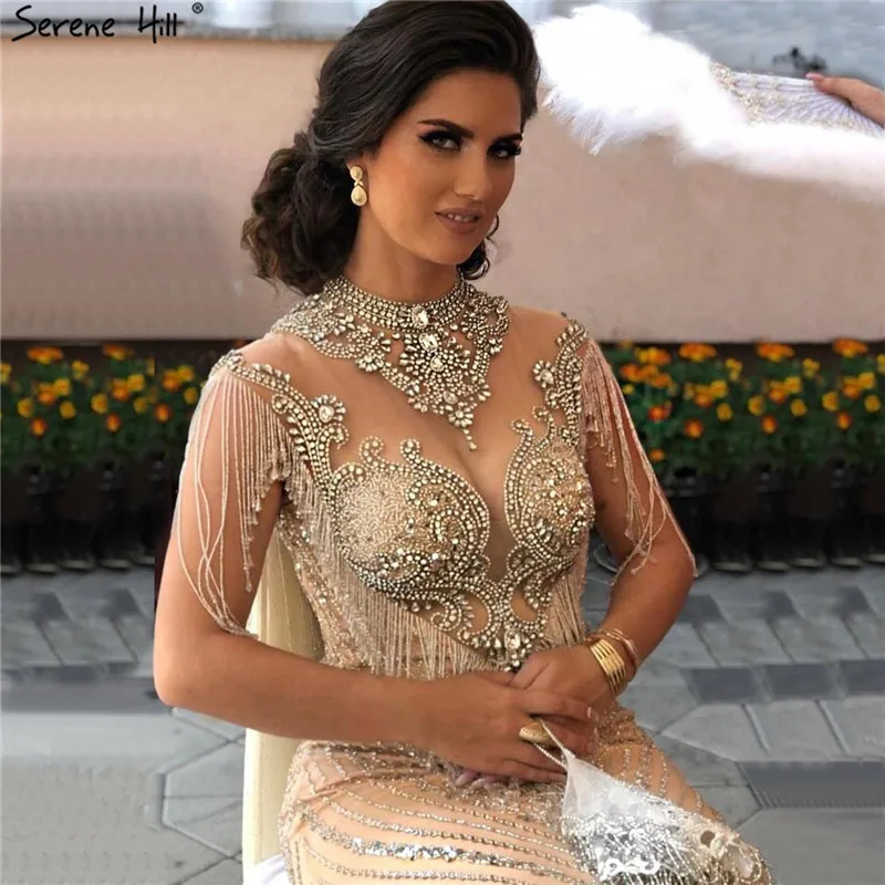 Дубай Бисероплетение кисточкой роскошные сексуальные вечерние платья серебро без рукавов высокого класса вечерние платья Serene Хилл LA60811