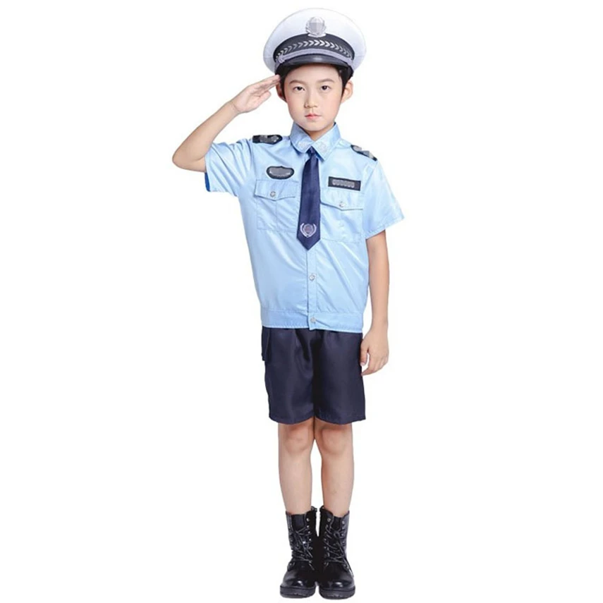 Kaufen 6 farbe Polizisten Cosplay Kostüme für Jungen Mädchen Karneval Halloween Kinder Polizei Uniform Kinder Verkehrs Armee Party Kleidung Set