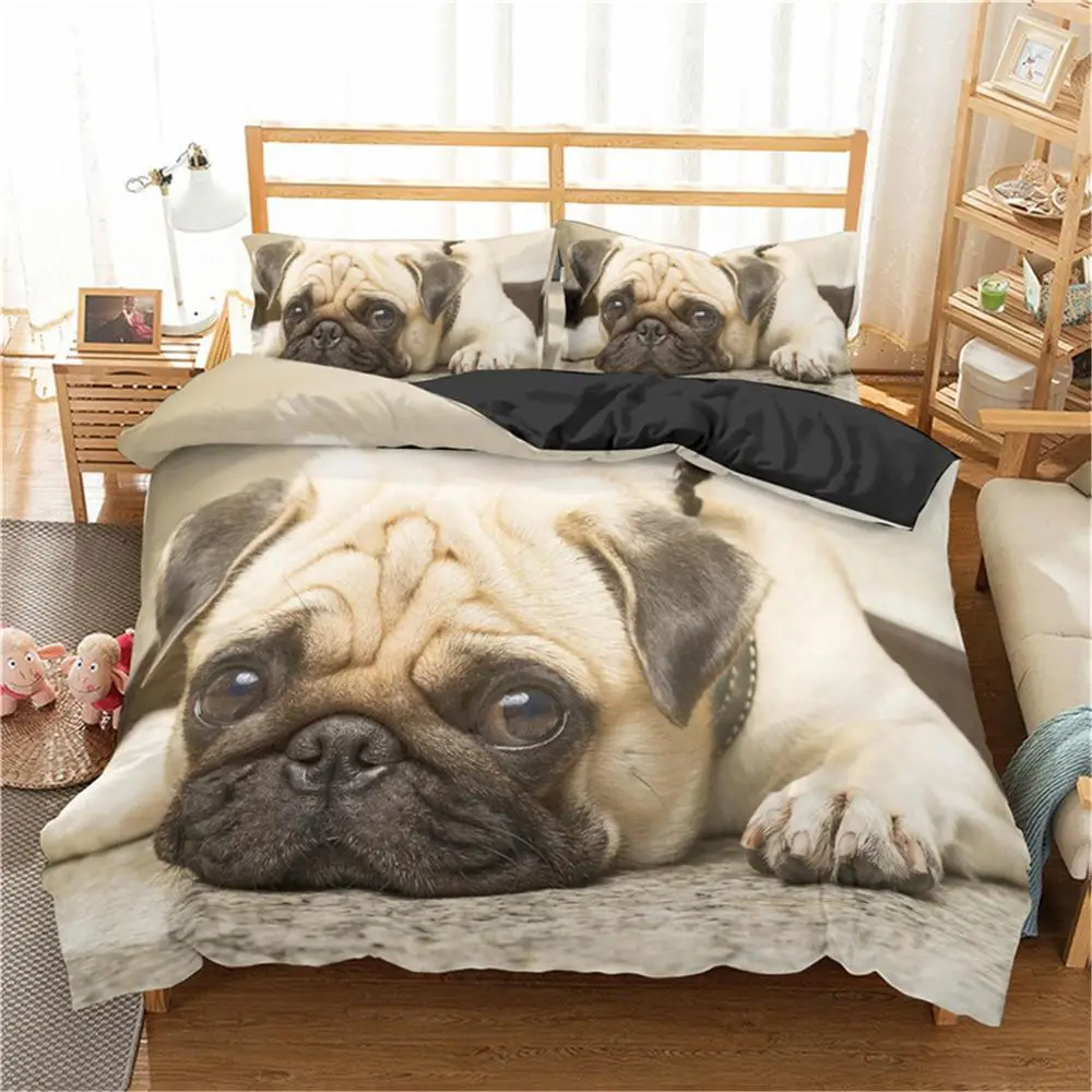 

Homesky 3D Cute Dog Bedding Sets Pug Dog Bed Set Duvet Cover Set Pillowcase King Queen Size Bed Linen Bedclothes