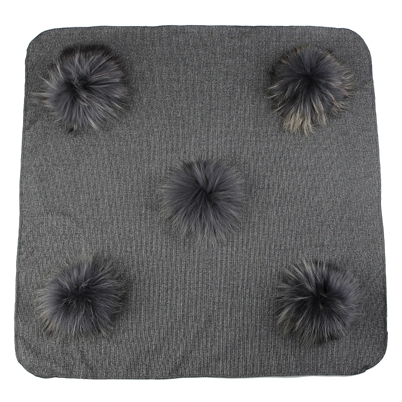 black dark gray Теплые хлопковые пеленки для новорожденных и детей постарше, одноцветное одеяло для сна с помпоном из натурального меха, постельные пеленки - Цвет: black dark gray