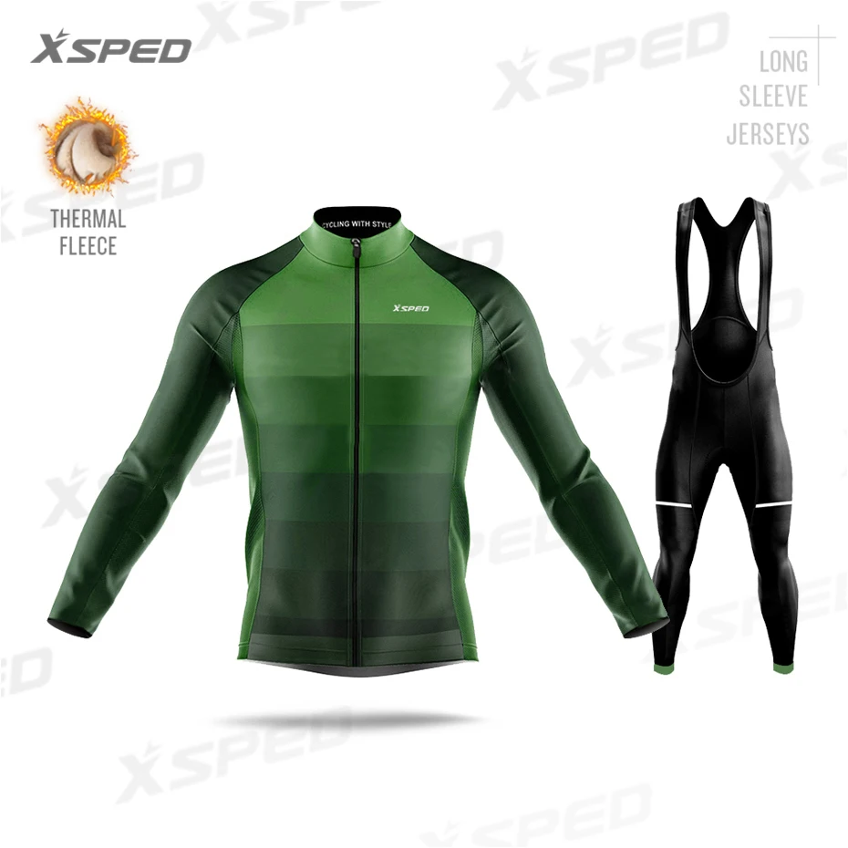 Bib Cycling Set Одежда для велоспорта Pro Team, зимняя куртка, костюм для мужчин с длинным рукавом, трикотажный комплект, Ropa De Ciclismo Invierno Hombre, теплая флисовая форма - Цвет: Bib Cycling Set