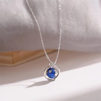 

Sole Memory Blue Drip Glaze Globe Art Creative 925 Sterling Silver Clavicle Chain Female Necklace SNE510