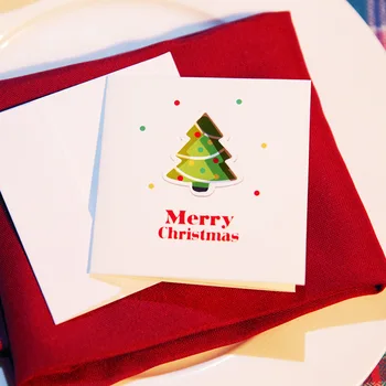 

10PC Cute Cartoon Christmas Folding Type Greeting Card Family Party Invitations Gift Blank Message Cards New Year Blessing Cards