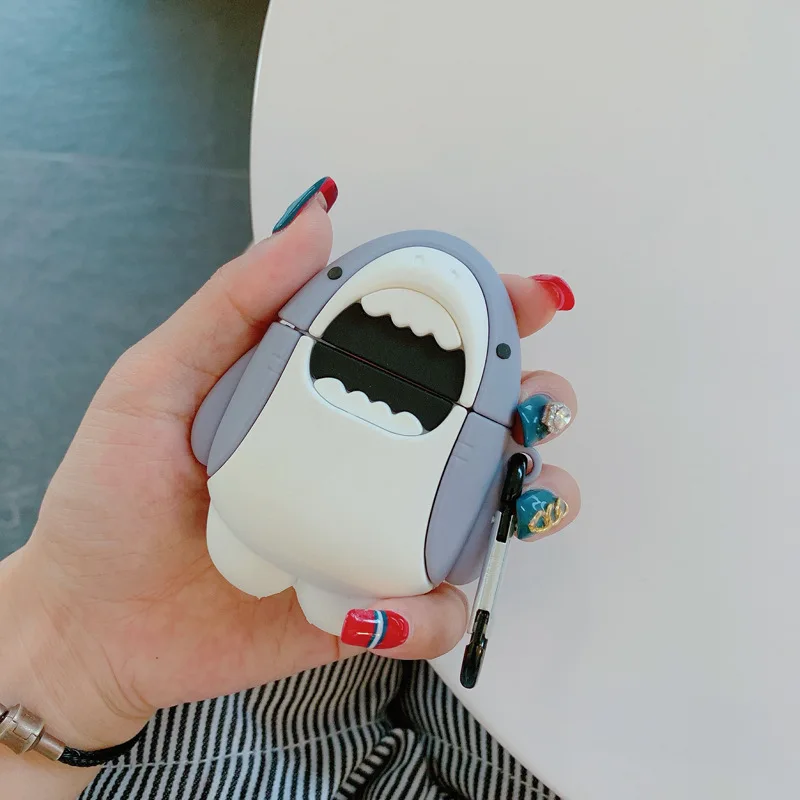 3D TWS Cartoon Shark Earphone Cases For AirPods 2 case Silicone Cute Protection Wireless headphone Cover Funda for airpods | Электроника