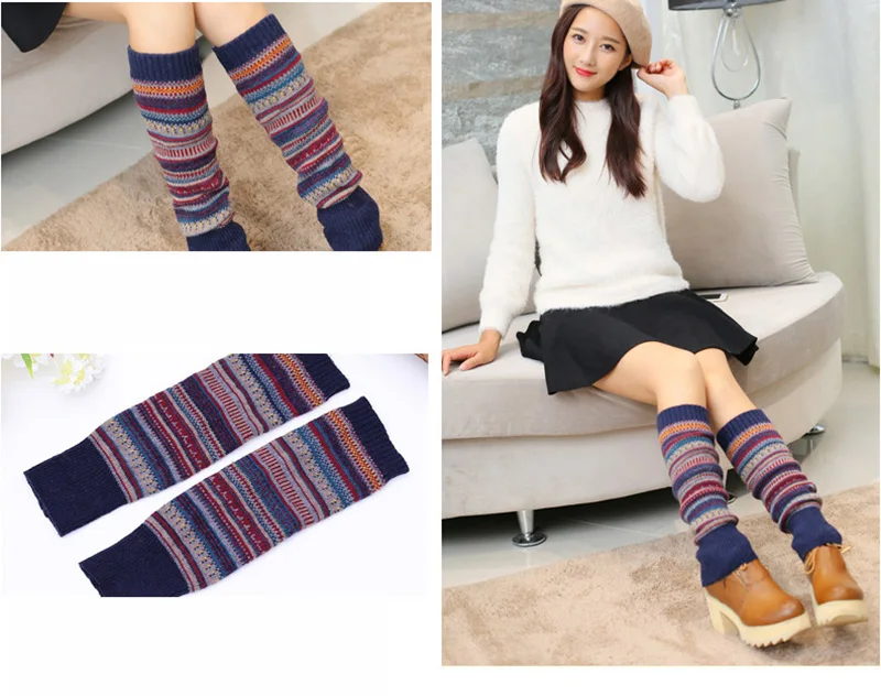 New Winter Thermal Cashmere Stockings Women Knee Socks Wool Colorful Women's Knitted Socks Thicken Girl Warm Socks WS048