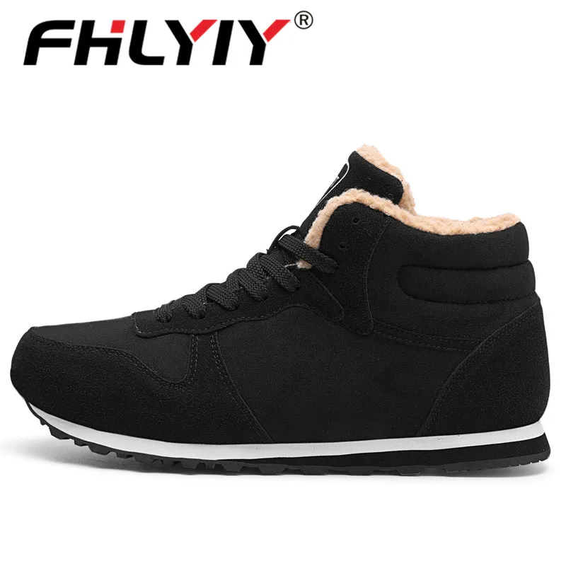 Black Fhlyiy/мужские ботинки унисекс; размеры 36-47; короткие плюшевые зимние ботинки; Мужская Удобная Обувь На Шнуровке; теплые мужские Ботильоны; Sapato Masculino - Цвет: Black