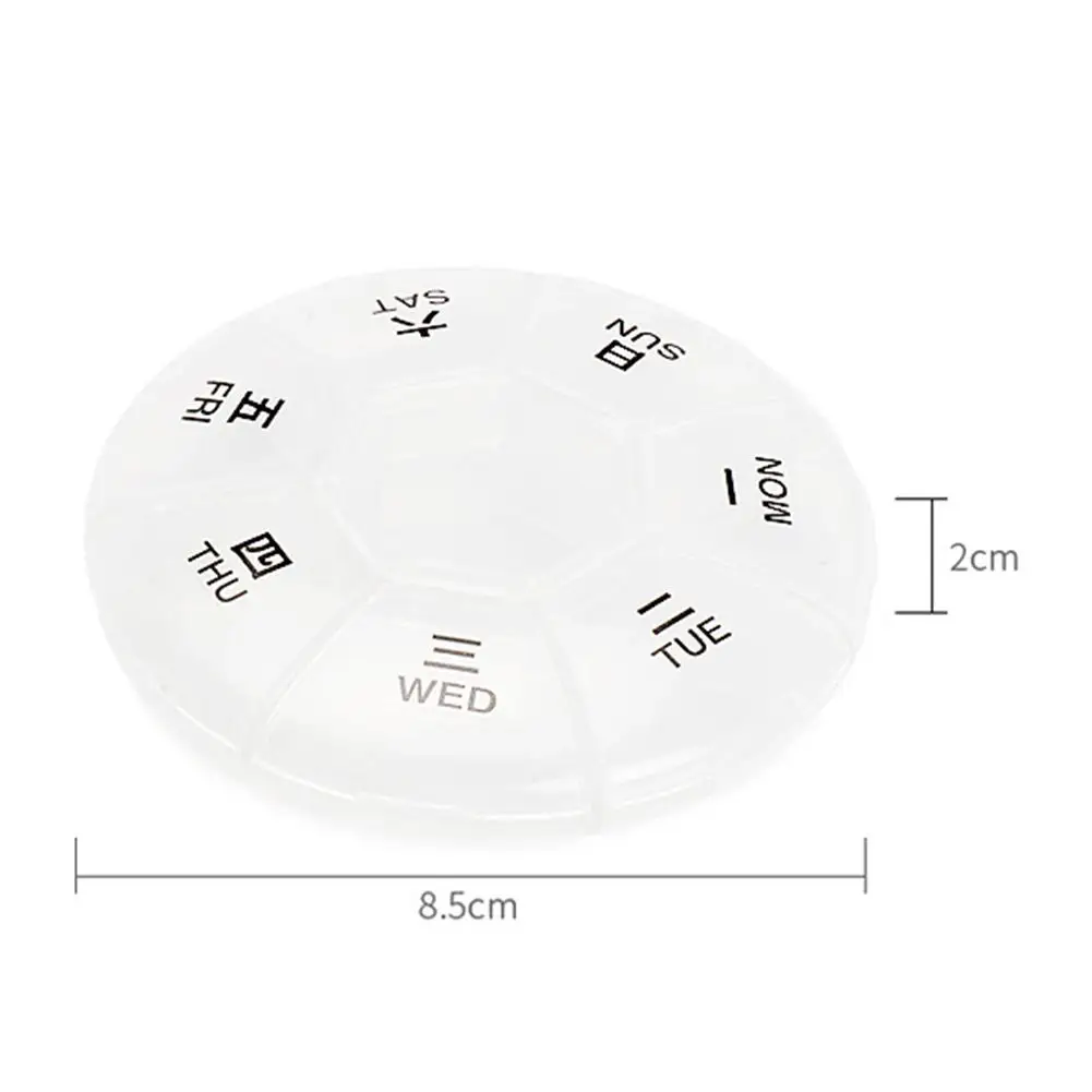 Мини портативный, одна неделя, 7 дней, 7 отсеков, круглая коробка для таблеток, медицинский держатель для планшета, органайзер, Диспенсер, чехол, коробка для хранения