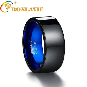 

BONLAVIE Men Ring Jewelry 10mm Width Polished Plating Black Blue 100% Tungsten Steel Ring for Men Wedding Ring Jewelry