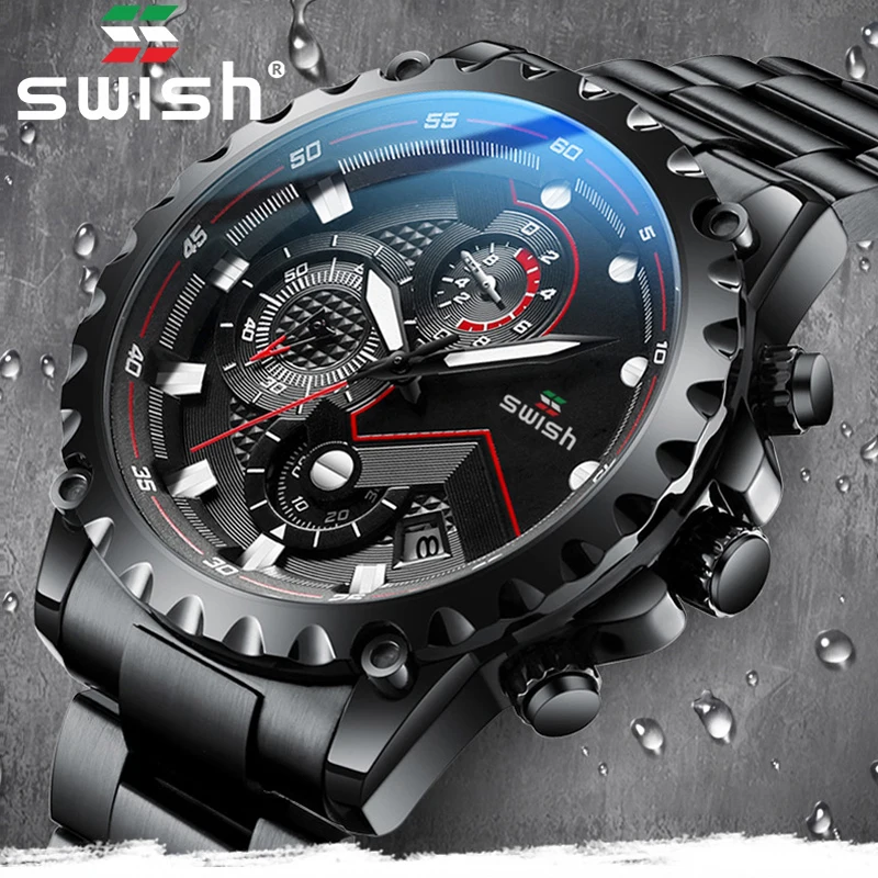 

SWISH Sports Watches for Men 2020 Black Wristwatch Mens Fashion Luminous Military Chronograph Quartz Clocks Waterproof Relojes