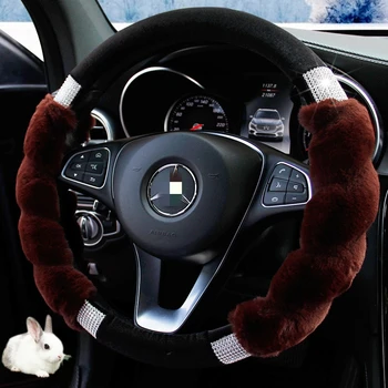 

Universal Steering Wheel Cover Winter Luxurious Faux Wool Rhinestone Glam Vehicle Wheel Covers for Ladies Women, Girls, 15 Inch